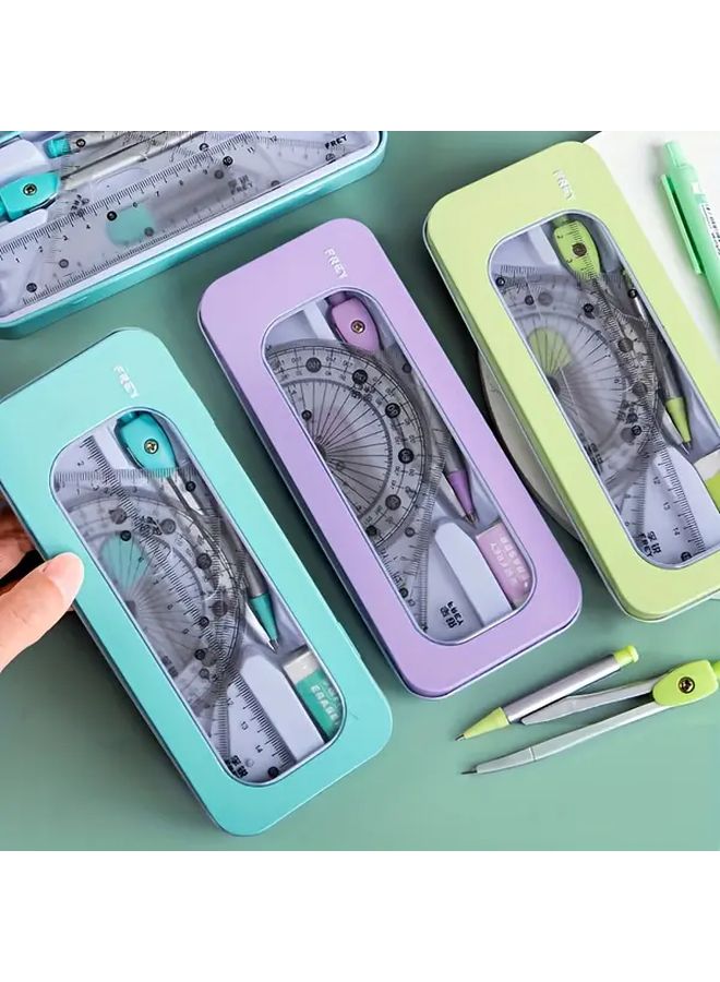 Yellow Professional Compass Set 7 Piece Protractor Triangle Ruler Drawing Tools Office Stationery - Image 2