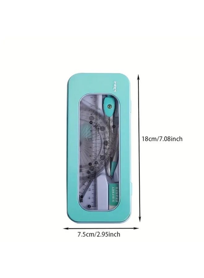 Yellow Professional Compass Set 7 Piece Protractor Triangle Ruler Drawing Tools Office Stationery - Image 4