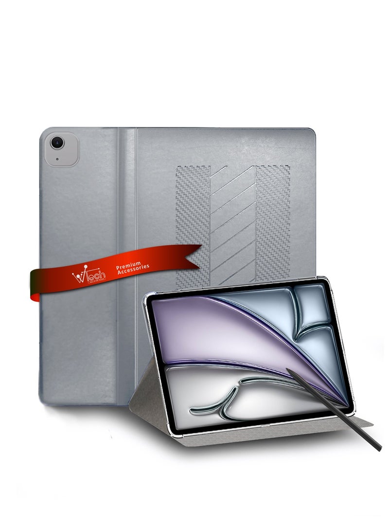 دبليو تيك غطاء حماية قابل للطي لجهاز Apple iPad Air 13 5G 2024 (M2) مقاس 13 بوصة مصنوع من جلد البولي يوريثان الكلاسيكي ثلاثي الطي باللون الرمادي - Image 1