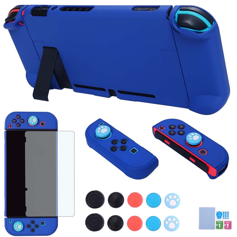 COMCOOL Dockable Case for Nintendo Switch 3 in 1 Protective Cover Case for Nintendo Switch and Joy-Con Controller with Screen Protector and Thumb grips - Dark Blue - Image 1