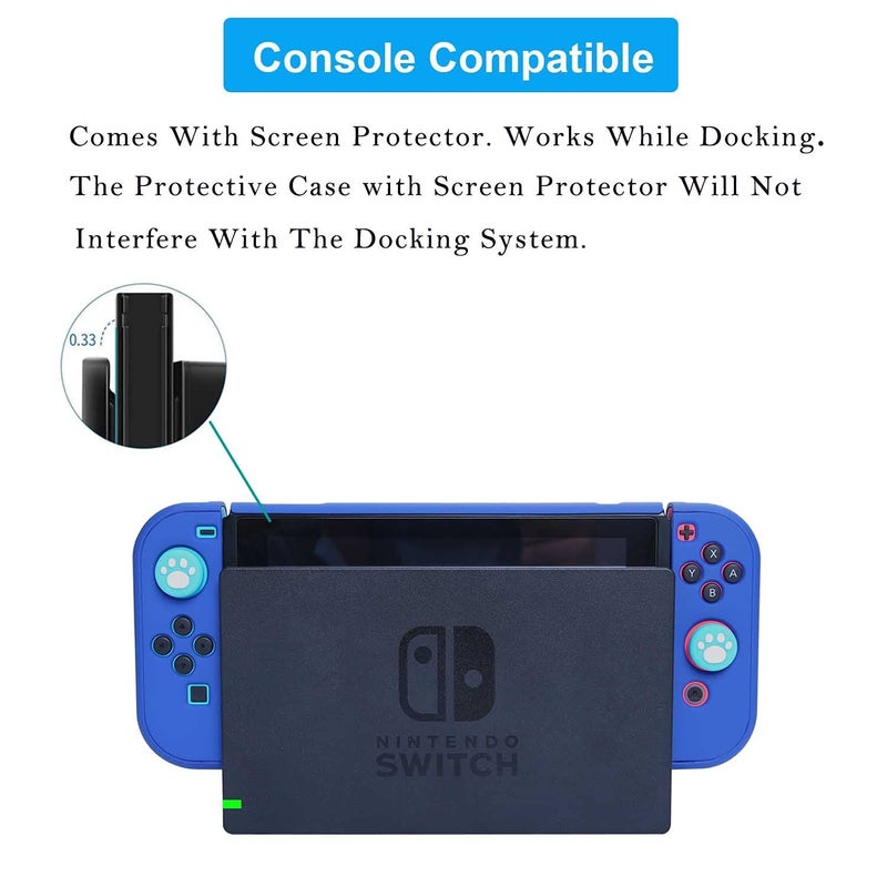COMCOOL Dockable Case for Nintendo Switch 3 in 1 Protective Cover Case for Nintendo Switch and Joy-Con Controller with Screen Protector and Thumb grips - Dark Blue - Image 3