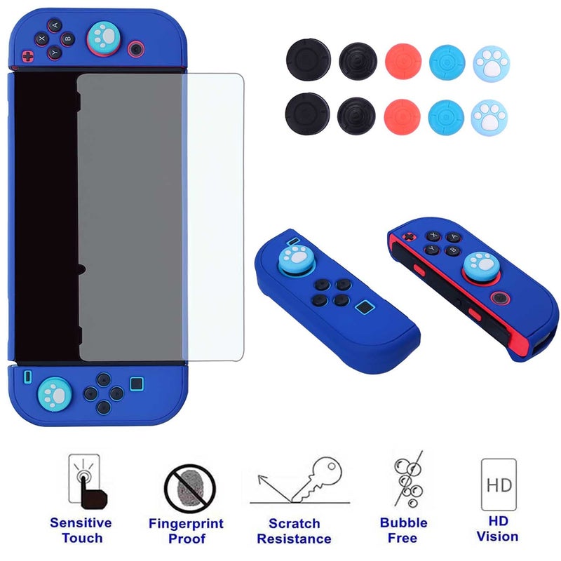 COMCOOL Dockable Case for Nintendo Switch 3 in 1 Protective Cover Case for Nintendo Switch and Joy-Con Controller with Screen Protector and Thumb grips - Dark Blue - Image 5