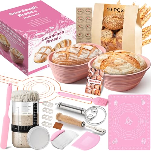 RYTOXILO Sourdough Starter Kit, 15 Pcs Sour Dough Bread Baking Supplies for Beginners with 24 Oz Glass Starter Jar, Complete Bread Making Set with Silicone Banneton Proofing Basket, Baking Accessory - Image 1