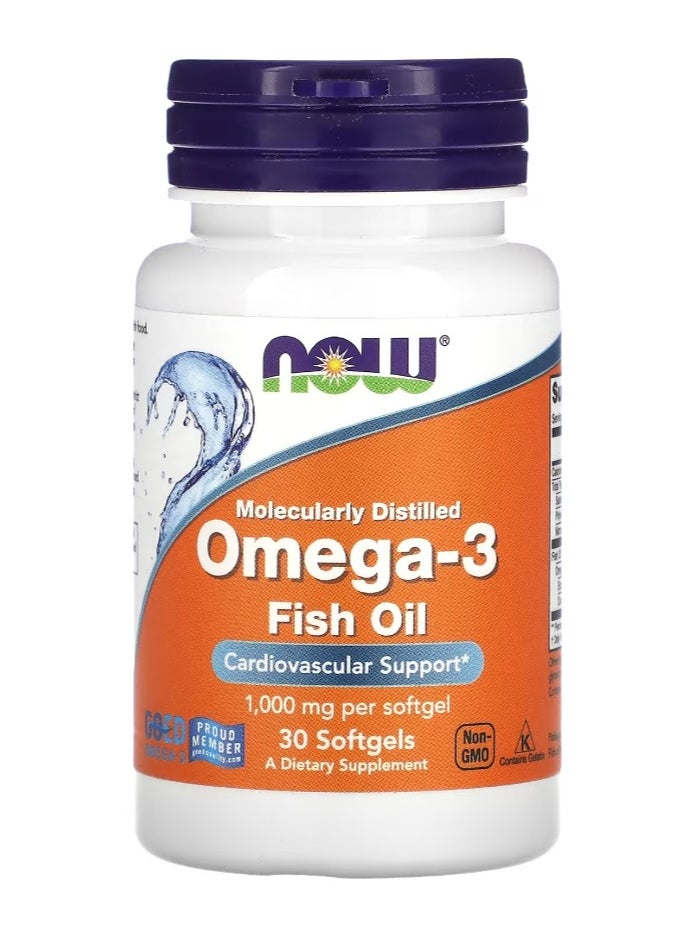 now - NOW Foods, Omega-3 Fish Oil, 1000 mg, 30 Softgels - Image 1