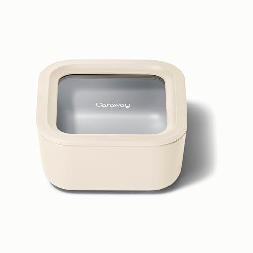 Caraway Glass Food Storage - 4.4 Cup Glass Container - Ceramic Coated Food Container - Non Toxic, Non Stick Lunch Box Container with Lids. Dishwasher, Oven, & Microwave Safe - Cream - Image 1