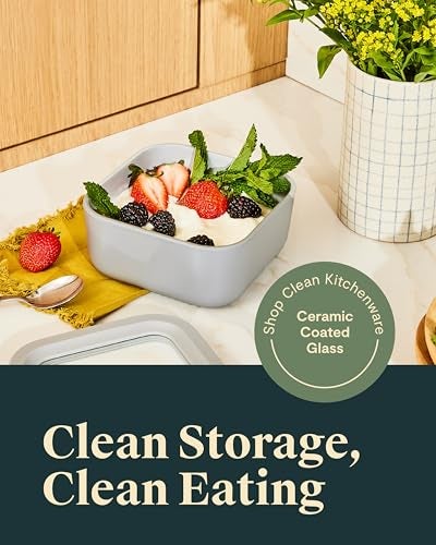 Caraway Glass Food Storage - 4.4 Cup Glass Container - Ceramic Coated Food Container - Non Toxic, Non Stick Lunch Box Container with Lids. Dishwasher, Oven, & Microwave Safe - Cream - Image 2