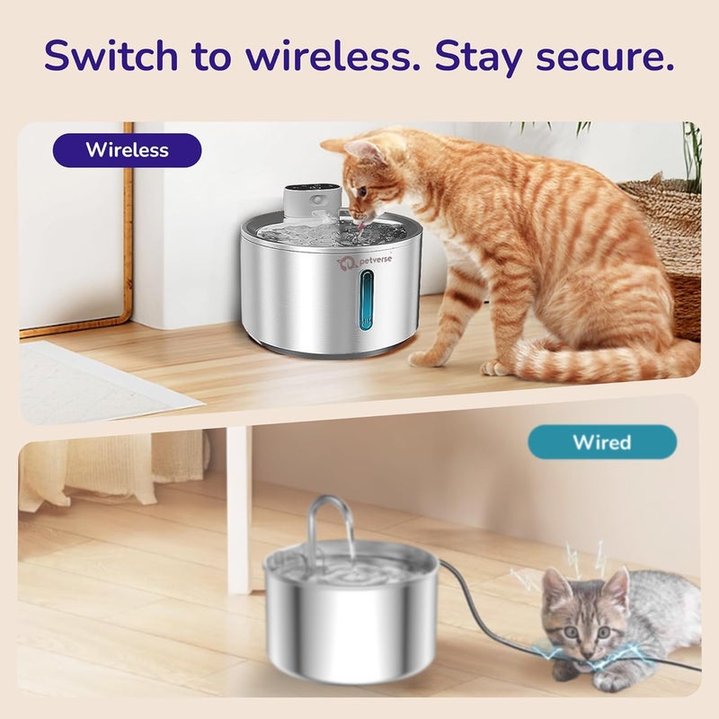 Petverse ® Motion Sensor Stainless Steel Pet Water Fountain for Cats & Dogs - 4L, Wireless, Battery Operated, 3 Modes Operation - Sensor, Timer & Continuous Flow, Triple Filtration System, 12M Warranty - Image 2