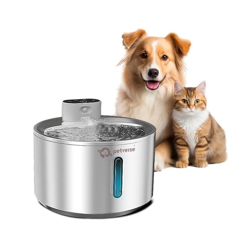 Petverse ® Motion Sensor Stainless Steel Pet Water Fountain for Cats & Dogs - 4L, Wireless, Battery Operated, 3 Modes Operation - Sensor, Timer & Continuous Flow, Triple Filtration System, 12M Warranty - Image 1