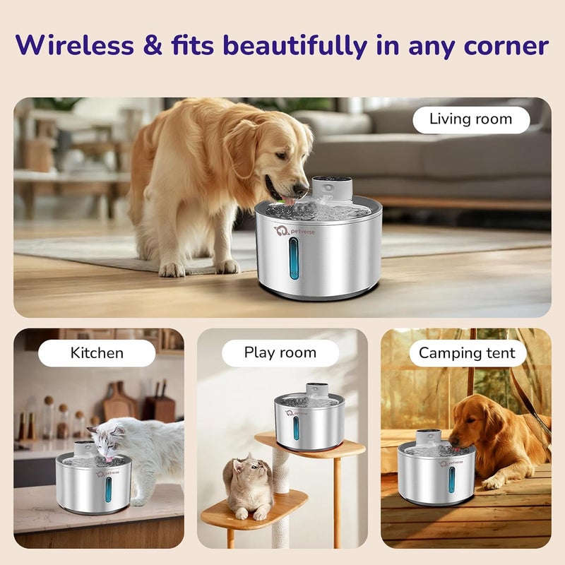 Petverse ® Motion Sensor Stainless Steel Pet Water Fountain for Cats & Dogs - 4L, Wireless, Battery Operated, 3 Modes Operation - Sensor, Timer & Continuous Flow, Triple Filtration System, 12M Warranty - Image 4