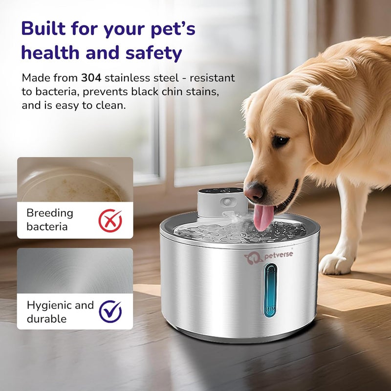 Petverse ® Motion Sensor Stainless Steel Pet Water Fountain for Cats & Dogs - 4L, Wireless, Battery Operated, 3 Modes Operation - Sensor, Timer & Continuous Flow, Triple Filtration System, 12M Warranty - Image 5
