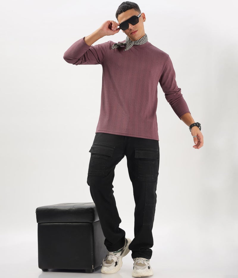 SHODOX® Mens Solid Round Neck Full Sleeve Regular fit Tshirt (Pack of 1) Dark Lavender - Image 4