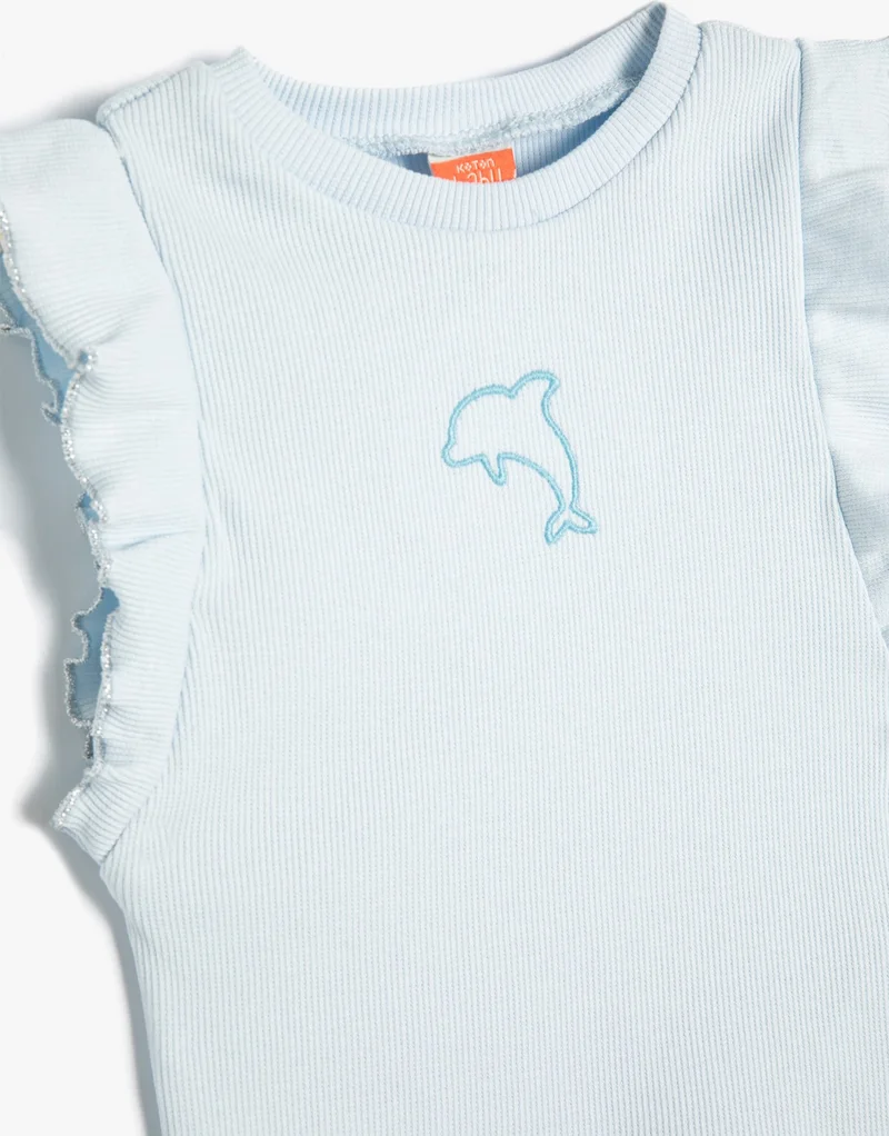 كوتون Undershirt Frilly Embroidered Cotton Crew Neck Sleeveless