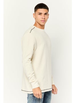 KANGOL Men Crew Neck Embroidered Logo Long Sleeves Sweatshirt, Ivory  - Image 3