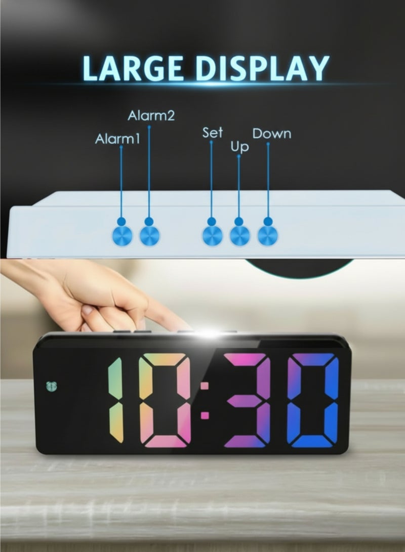 ساعة منبه رقمية بشاشة LED عاكسة، ساعة مكتب ذكية مزودة بخاصية قياس درجة الحرارة، منبه مزدوج، غفوة، وتحكم باللمس. - Image 2