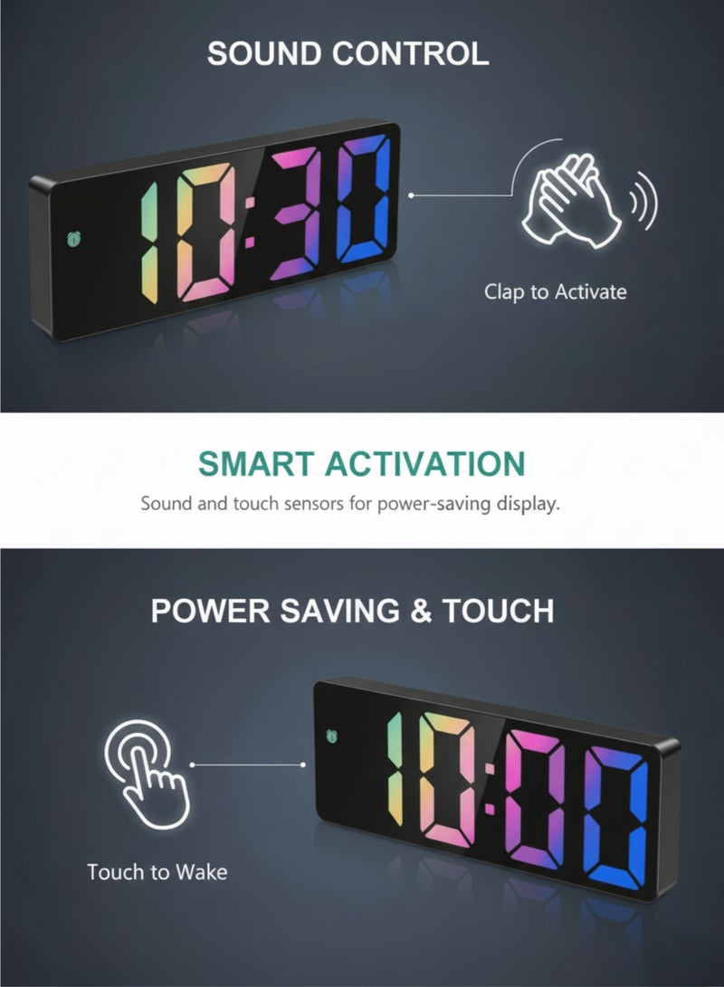 ساعة منبه رقمية بشاشة LED عاكسة، ساعة مكتب ذكية مزودة بخاصية قياس درجة الحرارة، منبه مزدوج، غفوة، وتحكم باللمس. - Image 3