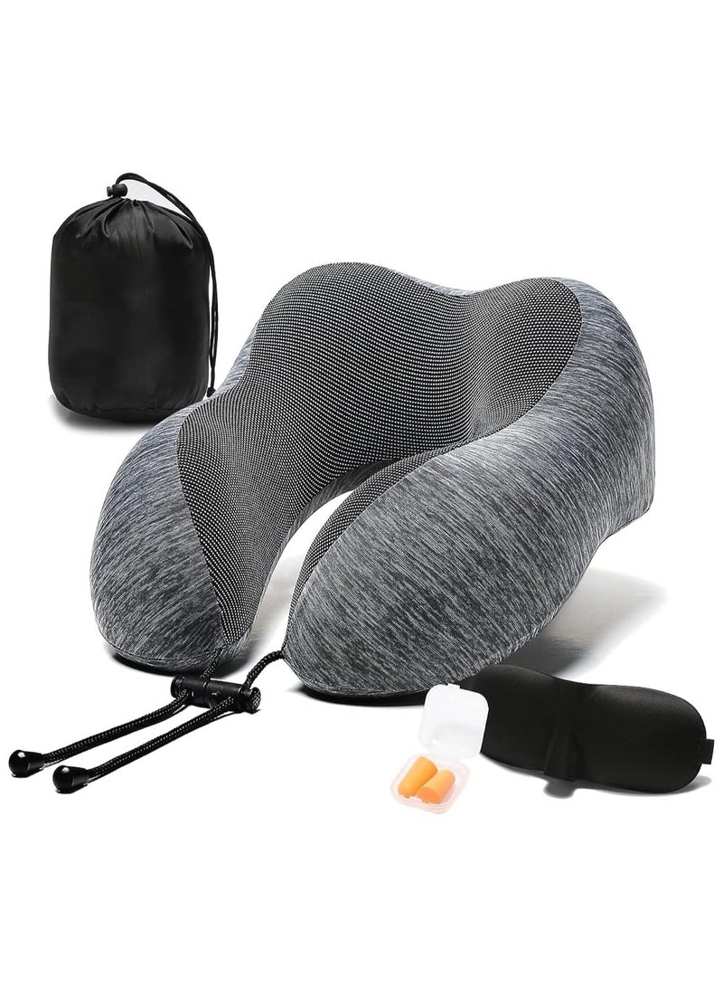 Maanys Maanys Travel Pillow for Airplane Sleeping, Memory Foam Neck Pillow, Breathable Cover, Versatile Usage for Travel, Car, Office, Work from Home, Ideal Travel Kit with 3D Eye Mask, Earplugs (Charcoal) - Image 1