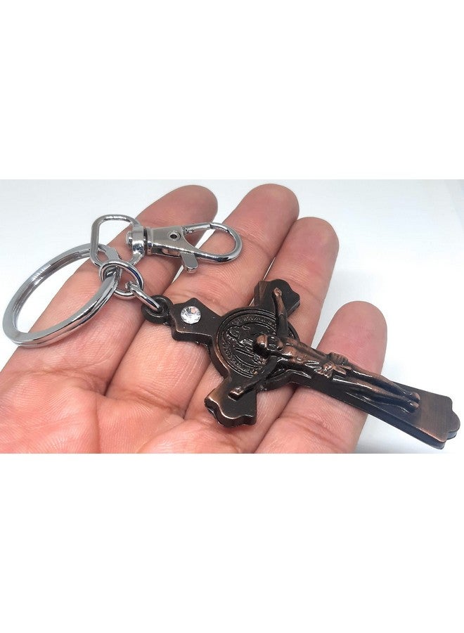 Aura Single Sided Cross Keyring Keychain For Bike Car Home Office Men Women Metal Hook Keychain (Brown, 1) - Image 3