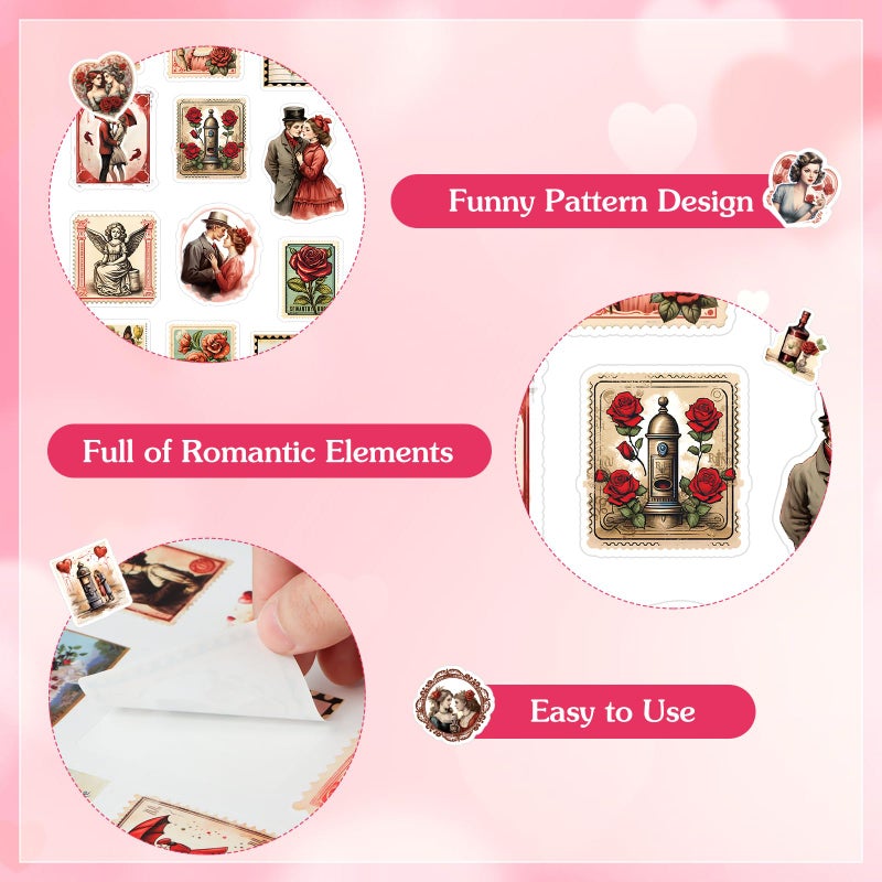 FaCraft 50PCS Valentines Stickers - Vintage Happy Valentine's Day Stickers for Adults Romantic Love Sticker Valentine Gift Tags Scrapbook Waterproof Sticker for Laptop Water Bottles Envelopes Cards - Image 5