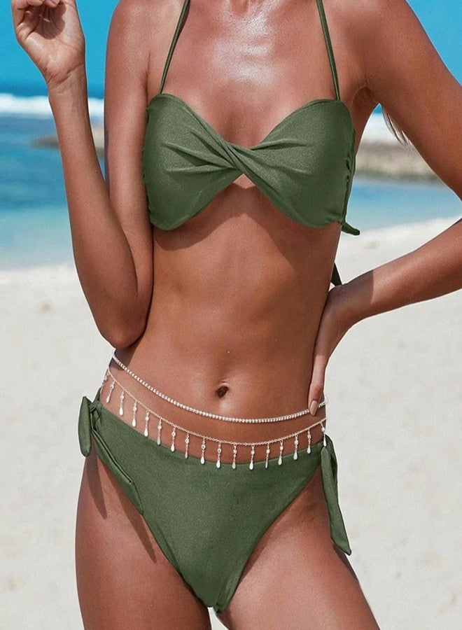 ELABEST Layered Belly Chain Rhinestone Waist Chain Adjustable Waist Jewelry for Women (A(Silver), 31.5+7.8inch) - Image 2