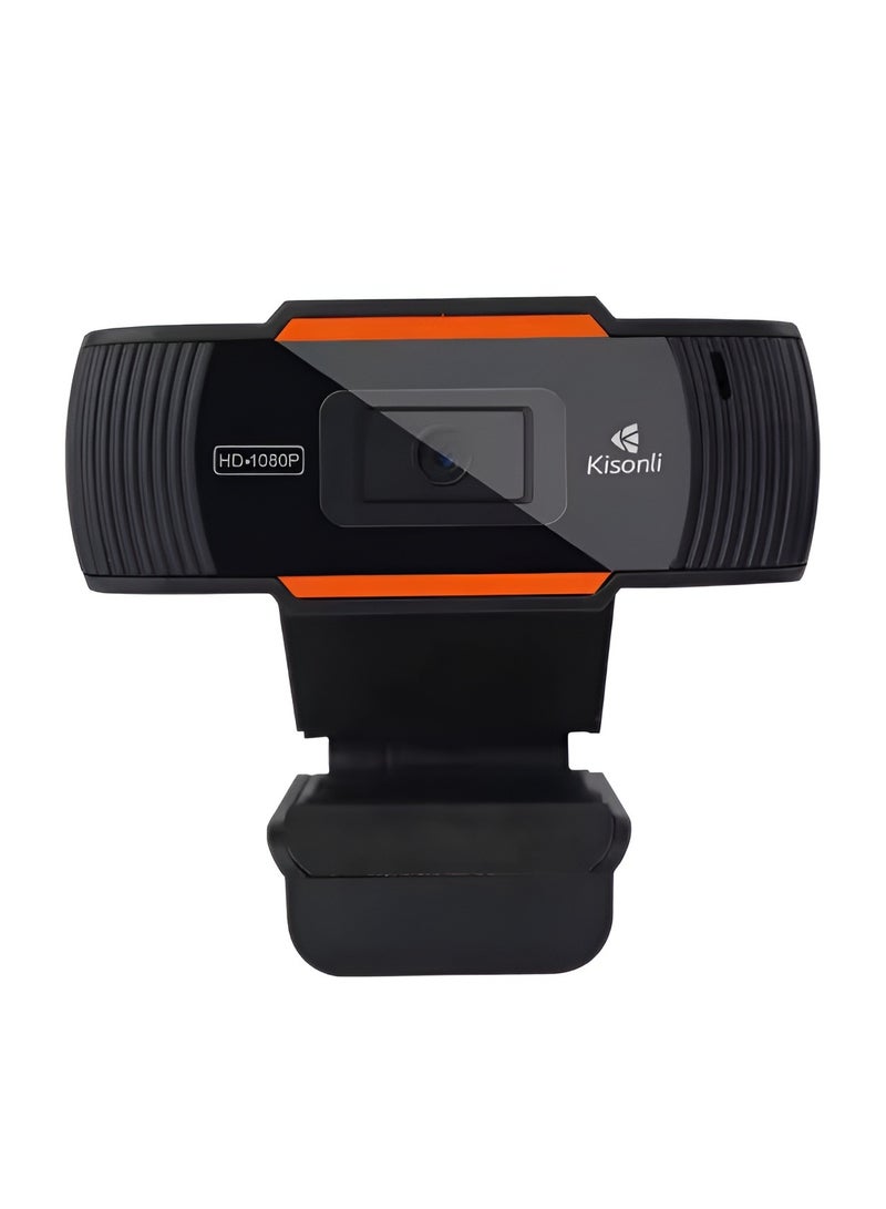 Kisonli HD-1085- HD 1080P Webcam with Built-in Mic & USB Plug and Play - Compatible with Windows XP/7/8/10-BLACK - Image 1