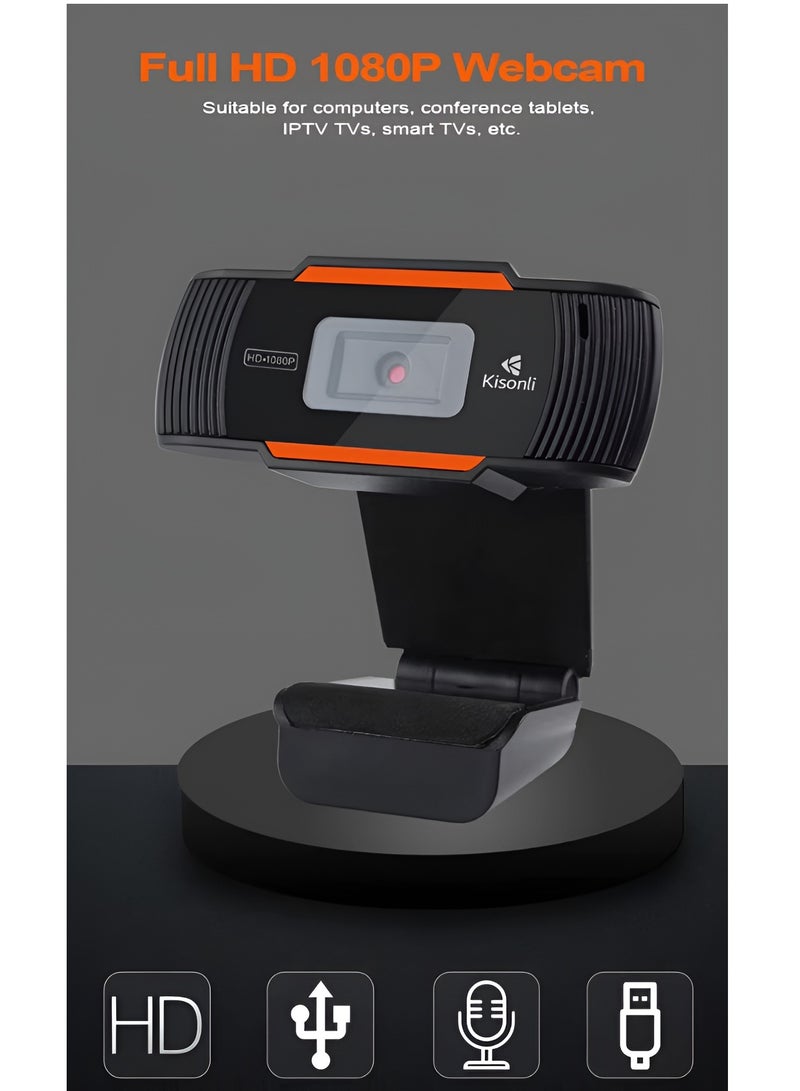 Kisonli HD-1085- HD 1080P Webcam with Built-in Mic & USB Plug and Play - Compatible with Windows XP/7/8/10-BLACK - Image 4
