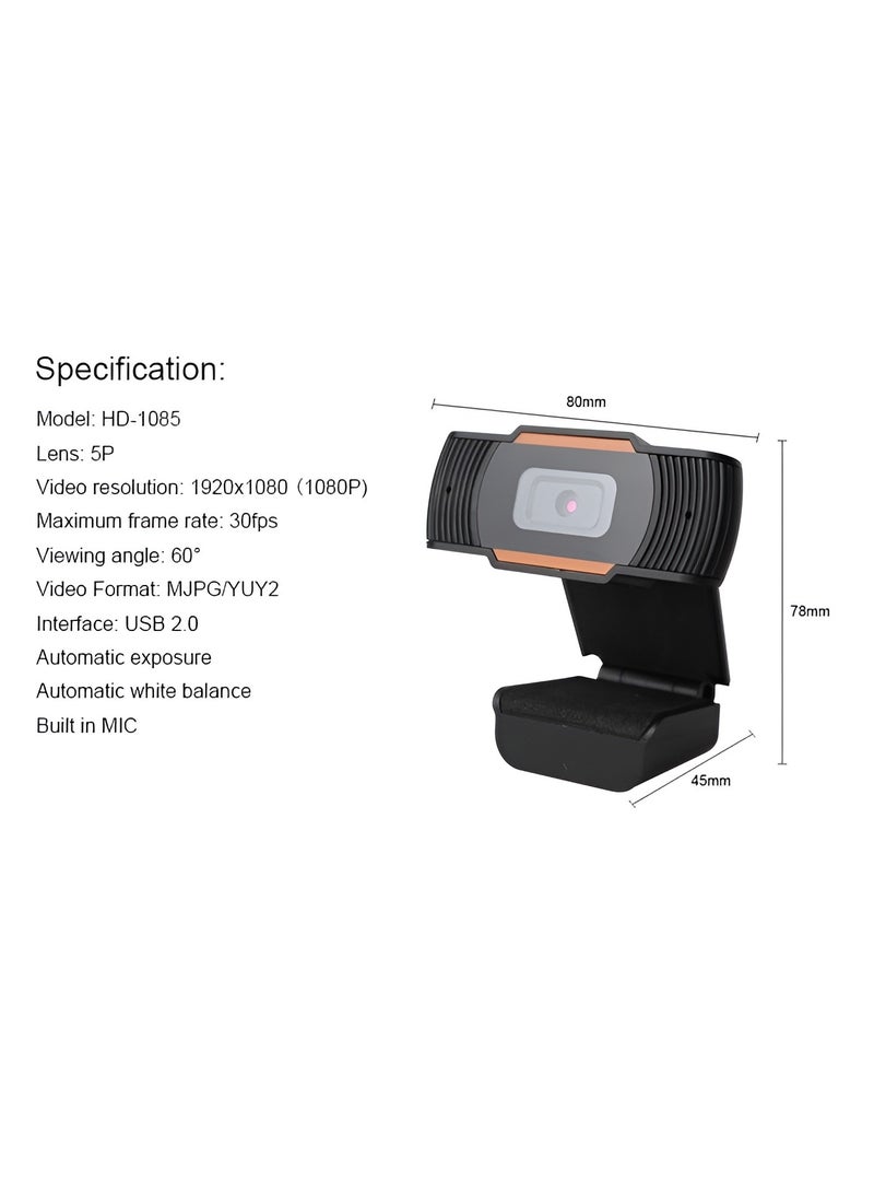 Kisonli HD-1085- HD 1080P Webcam with Built-in Mic & USB Plug and Play - Compatible with Windows XP/7/8/10-BLACK - Image 5