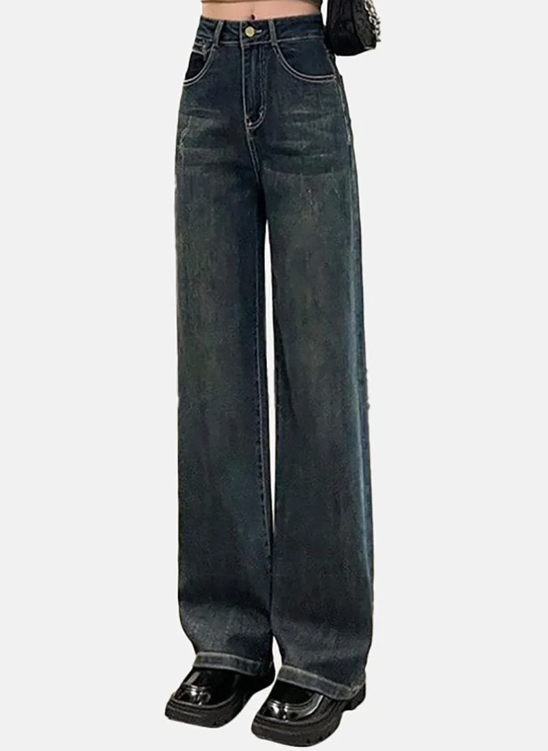 YUNIQEE Blue Solid Mid Rise Straight Fit Straight Jeans