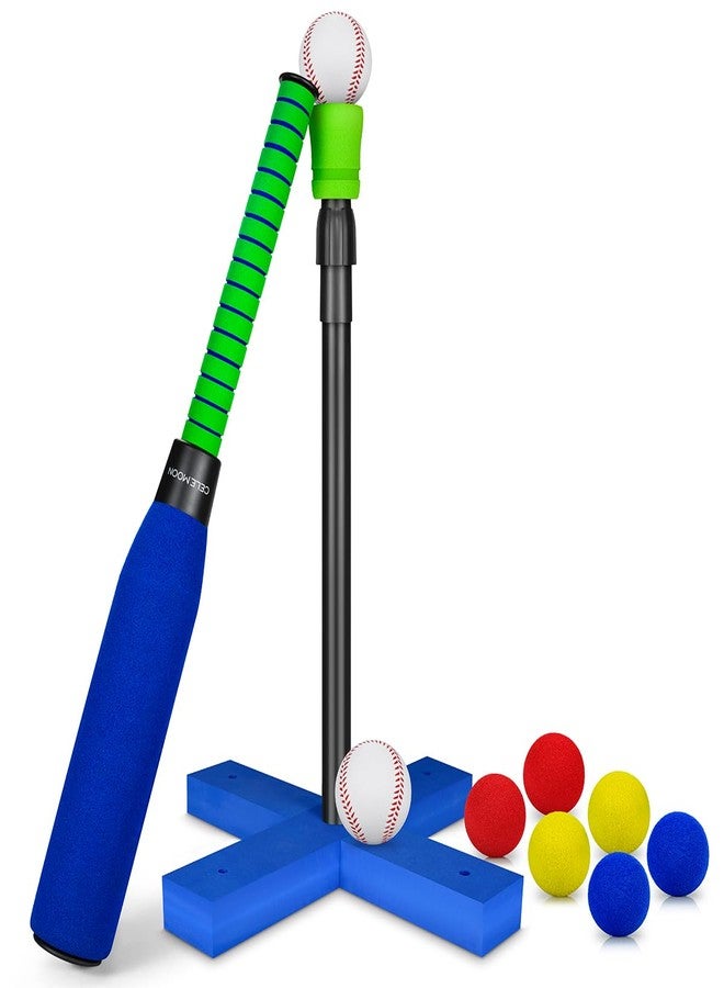 CeleMoon Foam Tball Set for Kids Toddlers 3-5, T Ball Baseball Softball Bat Set Adjustable Batting Tee, 8 Colored Balls, for Boys Girls 3-5 5-8 Years Indoor Outdoor Sport Playing Toys, Blue - Image 1