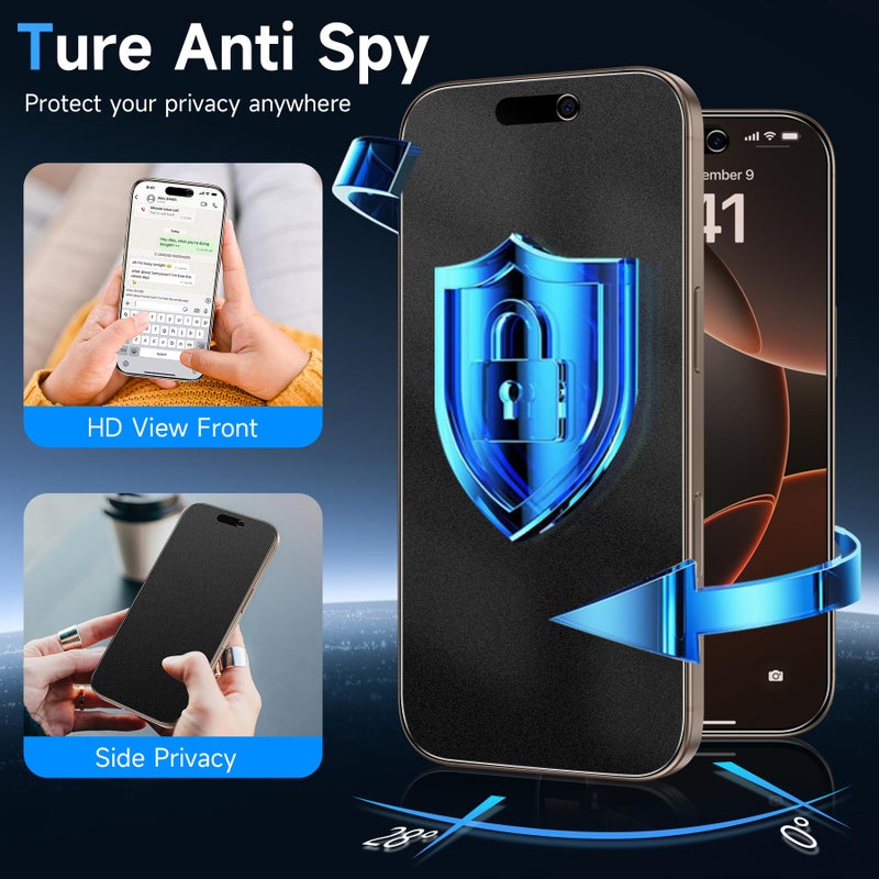 YWXTW 2 Pack Matte Privacy Screen Protector for iPhone 16 Pro Max, 28Â° Anti-Spy iPhone 16 Pro Max Privacy Screen Protector Anti-Glare & Anti-Fingerprint Case Friendly Tempered Glass Film, Bubble Free - Image 3