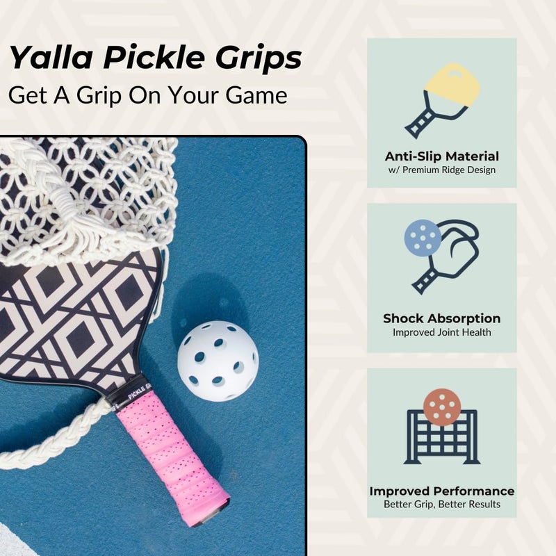Tip Grips Pickle Grips Pickleball Paddle Grip Tape - Overgrip Grip Wrap for Pickleball Racket - Moisture Wicking Paddle Grip Wrap (2 Pack) (Pink) - Image 2
