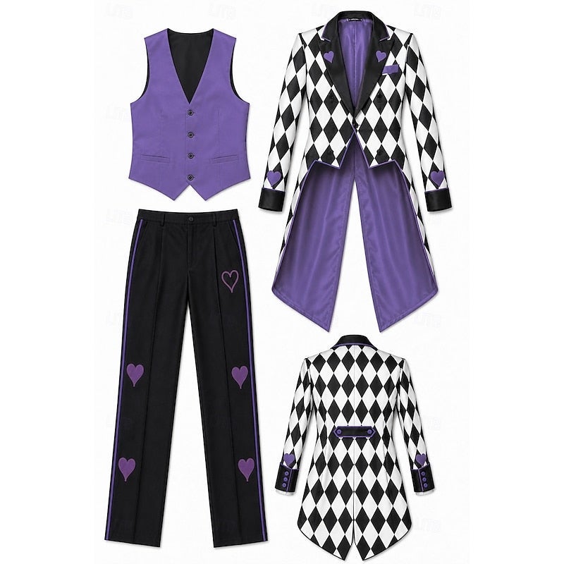 Bluejw Halloween Couples Fancy Costume Tailcoat Clown Circus Gothic Purple Black Diamond Adults' Men's Halloween Carnival Party Performance Easy Halloween Costumes Dress Up - Image 5
