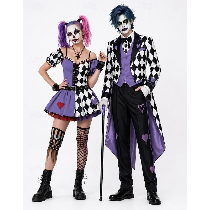 Bluejw Halloween Couples Fancy Costume Tailcoat Clown Circus Gothic Purple Black Diamond Adults' Men's Halloween Carnival Party Performance Easy Halloween Costumes Dress Up - Image 2