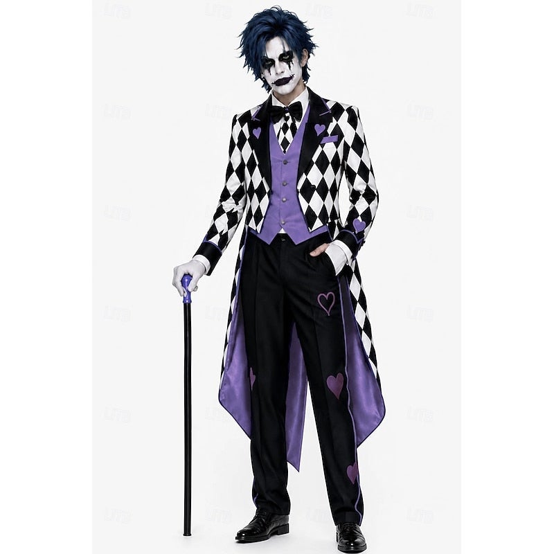 Bluejw Halloween Couples Fancy Costume Tailcoat Clown Circus Gothic Purple Black Diamond Adults' Men's Halloween Carnival Party Performance Easy Halloween Costumes Dress Up - Image 1