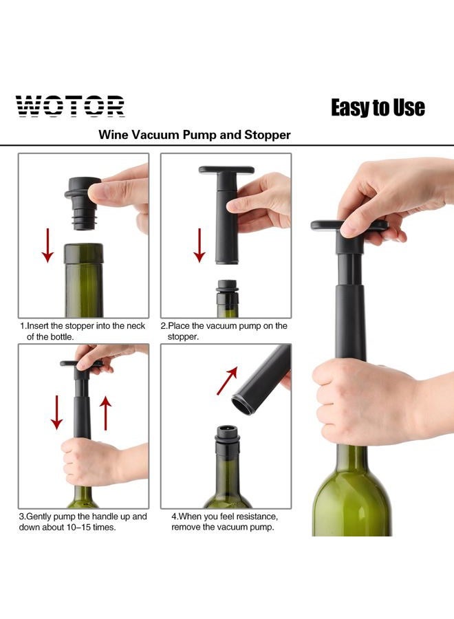 WOTOR Wine Saver Vacuum Pump with 8 Stoppers, Wine Stopper, Wine Preserver, Reusable Bottle Sealer Keeps Wine Fresh, Ideal Wine Accessories Gift (Flat Handle) - Image 5