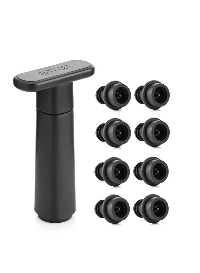 WOTOR Wine Saver Vacuum Pump with 8 Stoppers, Wine Stopper, Wine Preserver, Reusable Bottle Sealer Keeps Wine Fresh, Ideal Wine Accessories Gift (Flat Handle) - Image 1