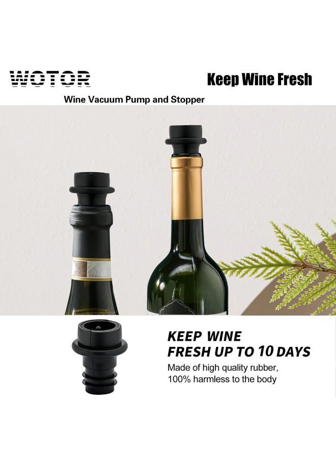 WOTOR Wine Saver Vacuum Pump with 8 Stoppers, Wine Stopper, Wine Preserver, Reusable Bottle Sealer Keeps Wine Fresh, Ideal Wine Accessories Gift (Flat Handle) - Image 2