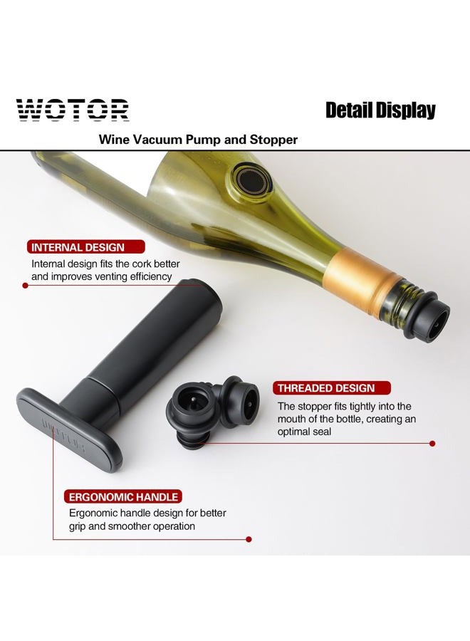 WOTOR Wine Saver Vacuum Pump with 8 Stoppers, Wine Stopper, Wine Preserver, Reusable Bottle Sealer Keeps Wine Fresh, Ideal Wine Accessories Gift (Flat Handle) - Image 3