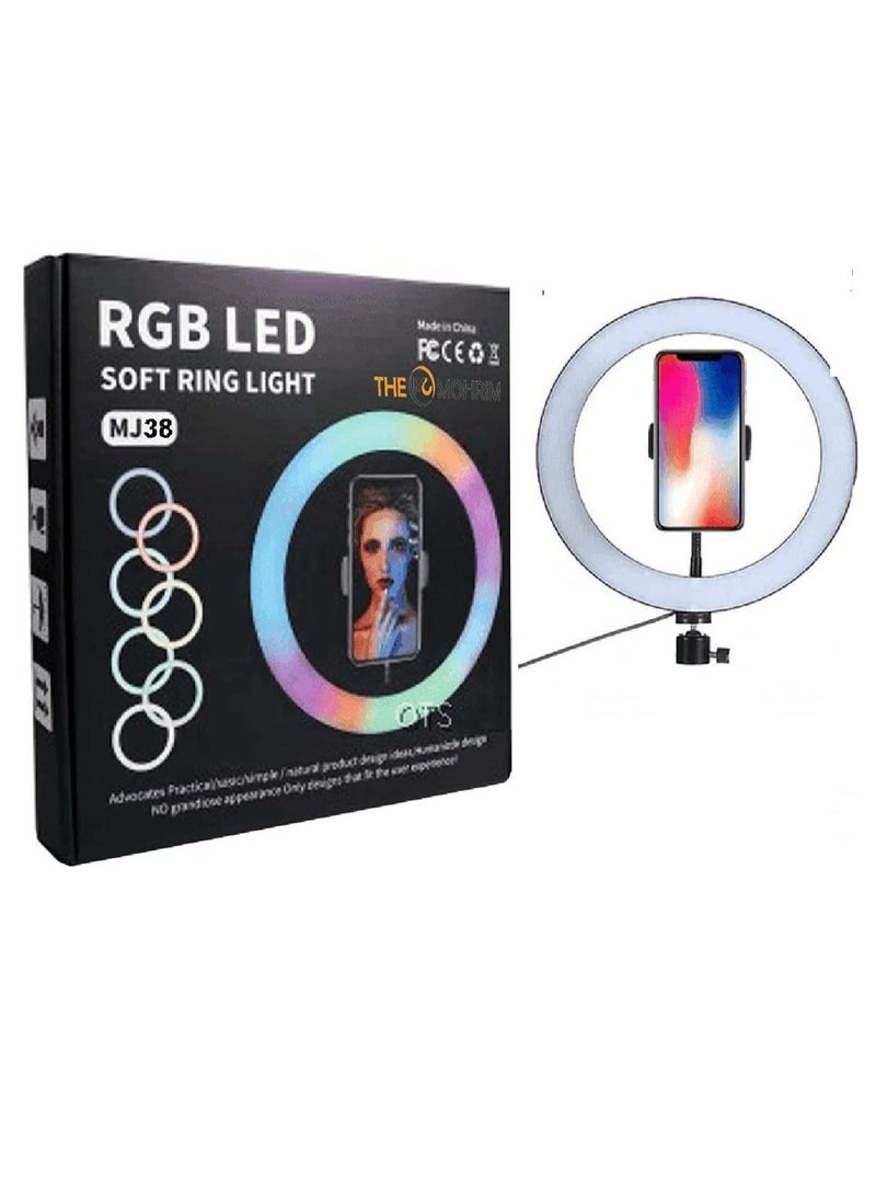 أم جي حامل ثلاثي القوائم للضوء الدائري الناعم MJ-38 RGB LED للكاميرات والهواتف الذكية التي تقوم بالتقاط مدونات الفيديو والبكرات  - Image 1