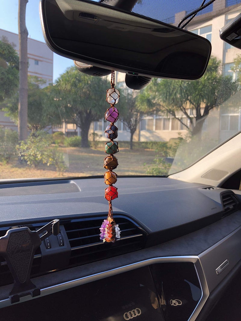 iSTONE Handmade Crystal Window Car Hanging Ornaments 7 Chakra Home Decoration Feng Shui Ornament Yoga Meditation Car Decoration Tumbled Palm Stones Christmas Decorations Ornaments - Image 3