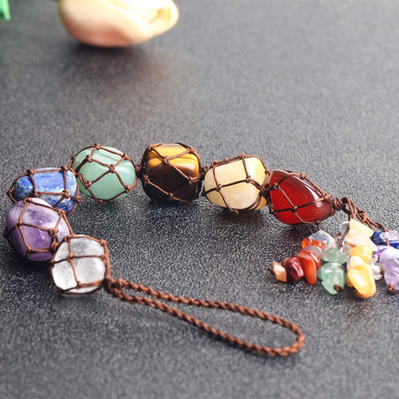 iSTONE Handmade Crystal Window Car Hanging Ornaments 7 Chakra Home Decoration Feng Shui Ornament Yoga Meditation Car Decoration Tumbled Palm Stones Christmas Decorations Ornaments - Image 5