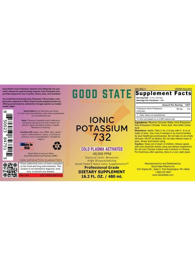 Good State Cold Plasma-Activated Liquid Ionic Potassium 732 | 99 mg per Serving | 240 Servings  - Image 4