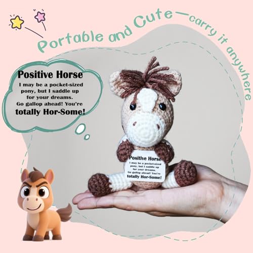 Posshe Horse Gifts Crochet Positive Support Handmade Emotional Cheer Support Funny Horse Gifts for Friend Coworker Birthday Christmas Stocking Stuffer White Elephant - Image 5