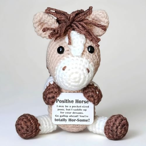 Posshe Horse Gifts Crochet Positive Support Handmade Emotional Cheer Support Funny Horse Gifts for Friend Coworker Birthday Christmas Stocking Stuffer White Elephant - Image 1