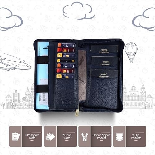 HAMMONDS FLYCATCHER Genuine Leather Passport Cover for Men, Passport Cover for Women, RFID Passport Holder for Men Travel Accessories for Men, Passport Bag for Men, 7 ATM Card Slots - Royal Blue - Image 3