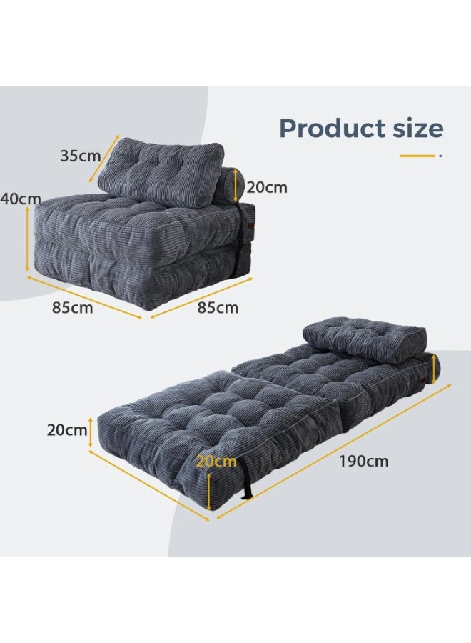 تشولوفز سرير أريكة قابل للطي بمقاس فردي | كرسي نوم قابل للتحويل مع وسادة، مرتبة قابلة للطي ودعامة للظهر، أريكة أرضية رمادية داكنة للمنزل - Image 2