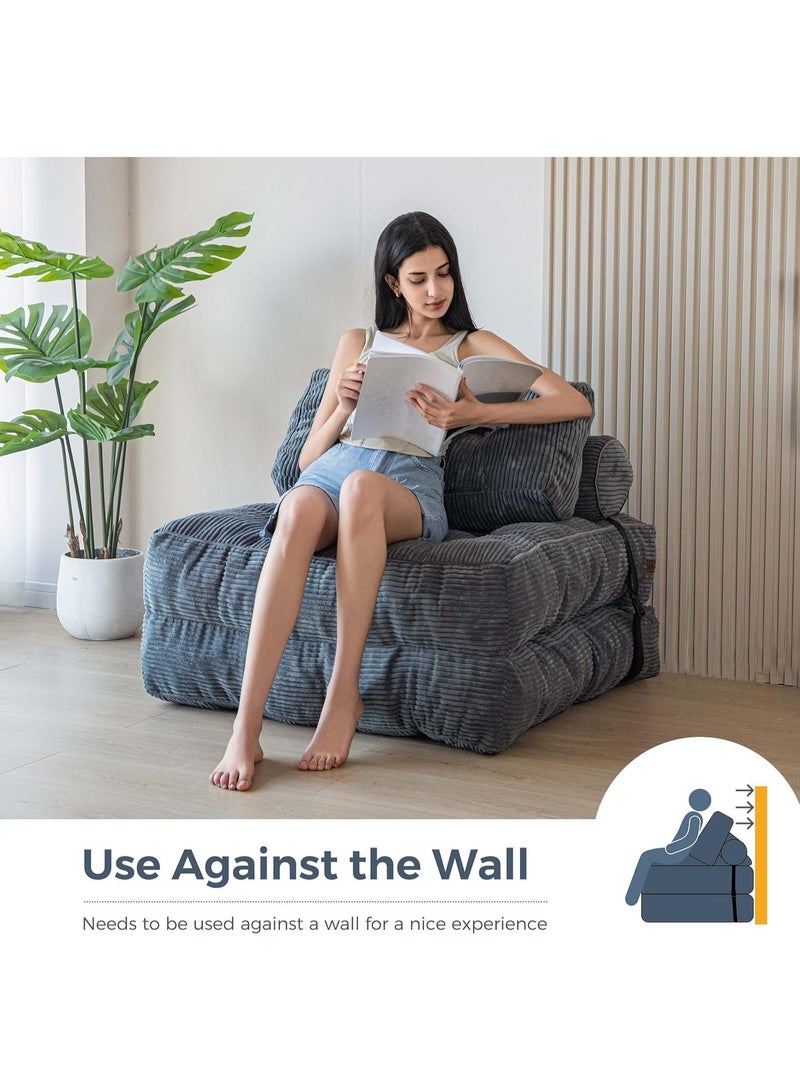 تشولوفز سرير أريكة قابل للطي بمقاس فردي | كرسي نوم قابل للتحويل مع وسادة، مرتبة قابلة للطي ودعامة للظهر، أريكة أرضية رمادية داكنة للمنزل - Image 5