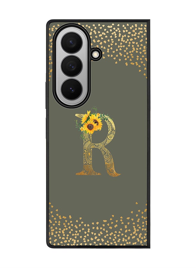 Stylizedd For Samsung Galaxy Z Fold7 Case,Slim fit Camera Protection, Shockproof Thin Phone cover  - Custom Floral Monogram - R  (Olive Green )