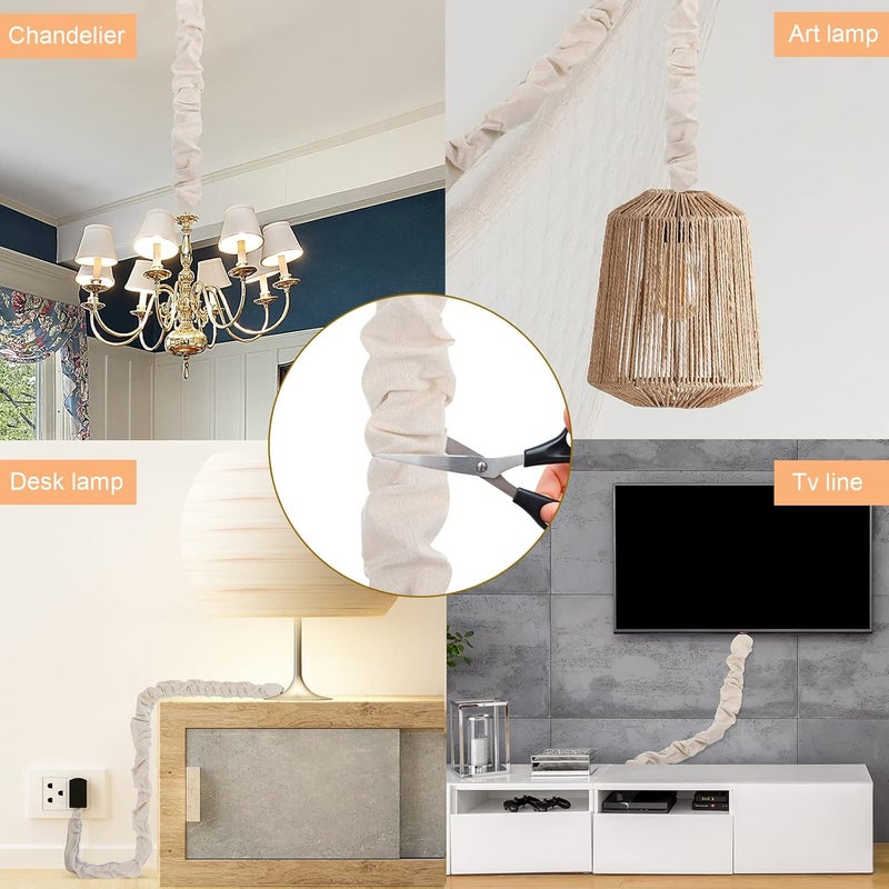 Queekay 4 قطع غلاف سلك قماش 6 أقدام و 4 أقدام غلاف سلك سلسلة ثريا إضاءة سلك غلاف للمصابيح وتركيبات الإضاءة إدارة الكابلات - Image 5