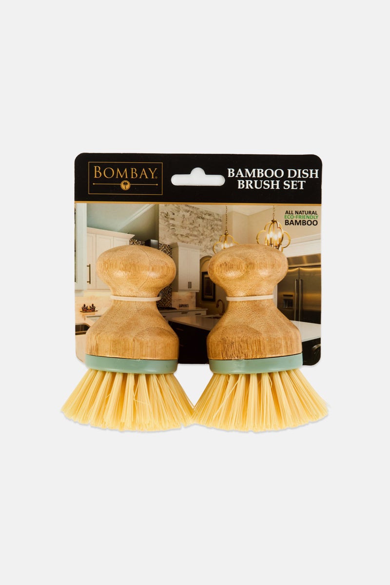 Bombay 2 Pcs Bamboo Dish Brushes Set, Beige - Image 1