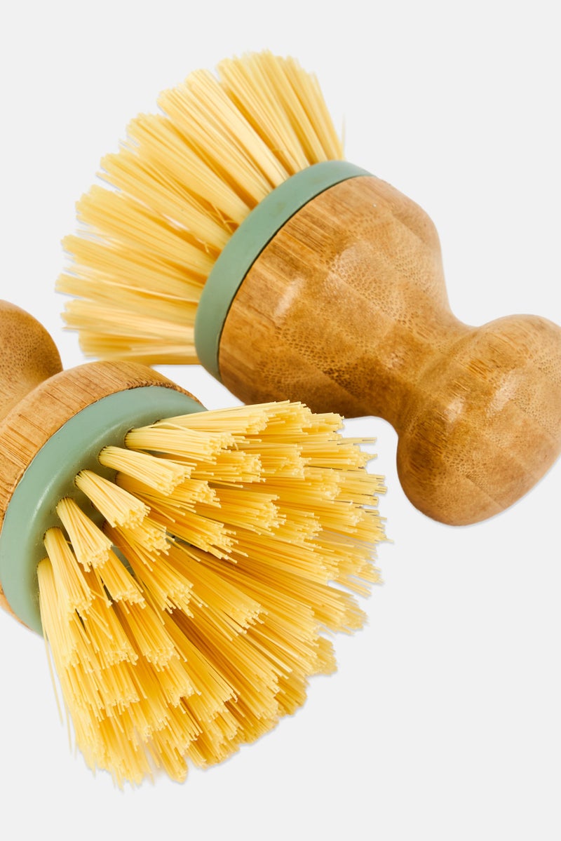 Bombay 2 Pcs Bamboo Dish Brushes Set, Beige - Image 3